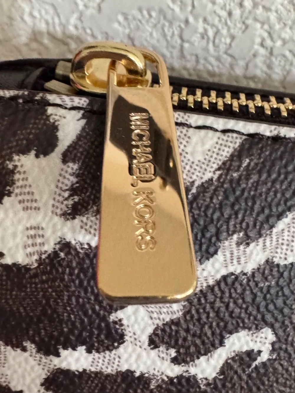 Michael Kors brown & cream Iconic Leopard Print Shoulder Bag leather accents